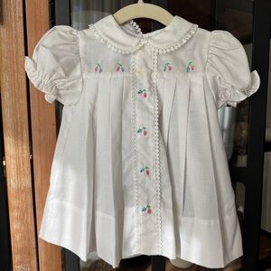 Vintage Cherubs heirloom embroidered dress puff flowers baby girl lace collar